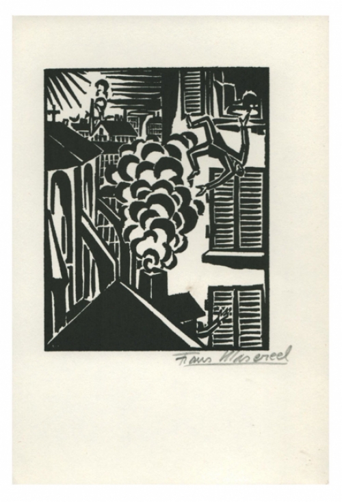 Houtsnede van Belgische kunstenaar Frans Masereel uit het werk l\'oeuvre van 1919