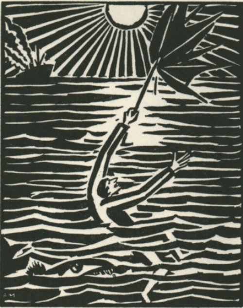 Gravure sur bois signée à la main par l\'artiste belge Frans Masereel