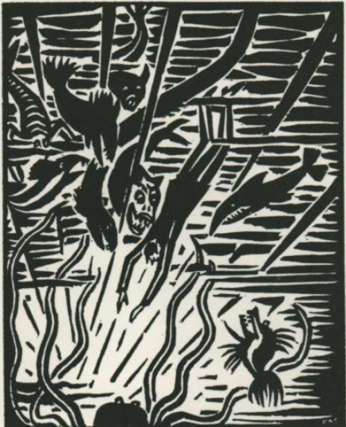 Gravure sur bois signée à la main par l\'artiste belge Frans Masereel