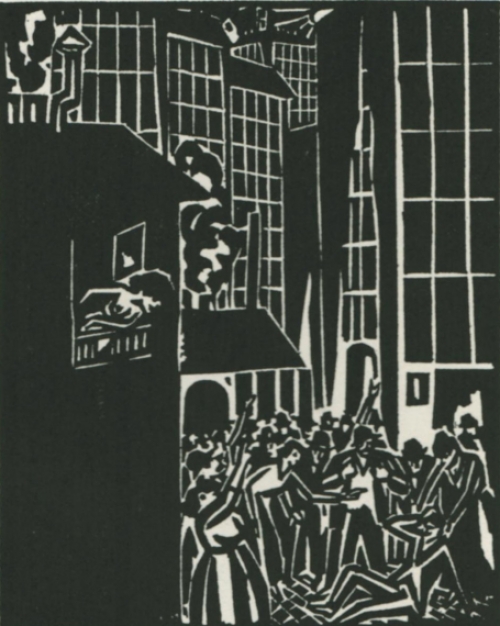 Gravure sur bois de l\'artiste belge Frans Masereel d\'après l\'oeuvre de 1919