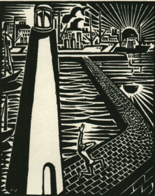 Gravure sur bois signée à la main par l\'artiste belge Frans Masereel