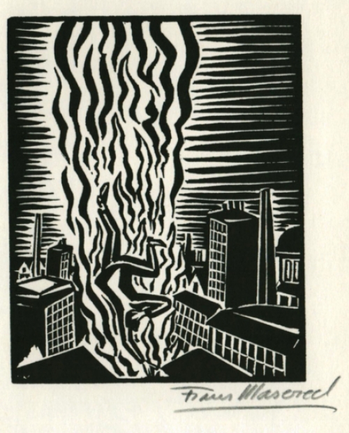 Gravure sur bois signée à la main par l\'artiste belge Frans Masereel
