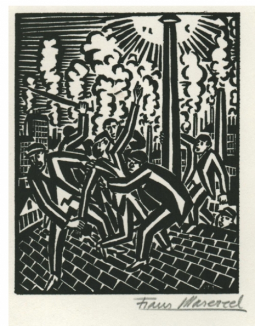 Woodcut by Belgian artist Frans Masereel from the work le soleil 1919