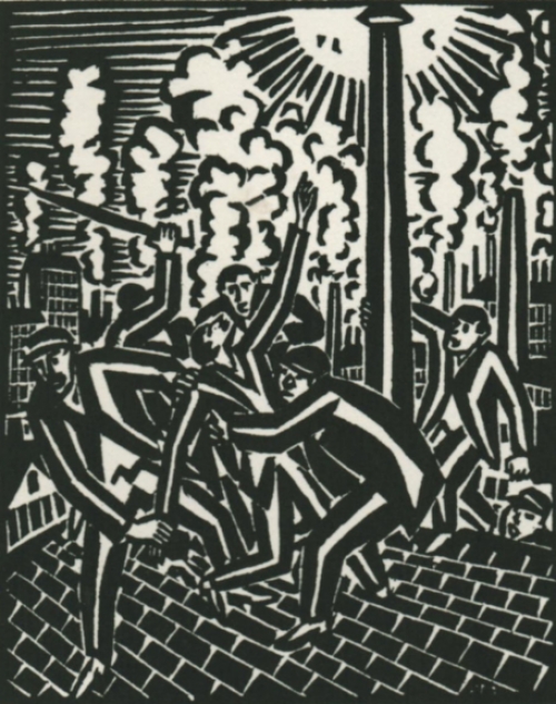 Gravure sur bois de l'artiste belge Frans Masereel d'après le soleil 1919