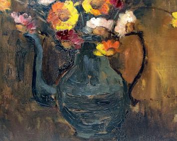 Lea Vanderstraeten met een schilderij op canvas