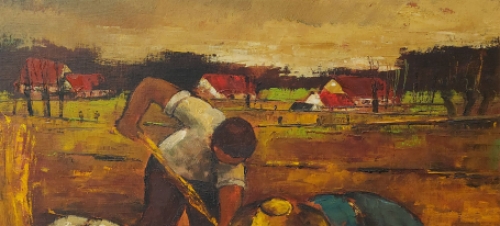 Lea Vanderstraeten met een schilderij op canvas