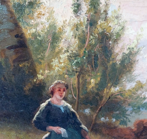 Jef Louis Van Leemputten met een schilderij met schapen