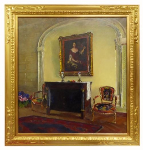 De Commode, 1947, Leo Engels, interieur met commode, portret en fauteuils.