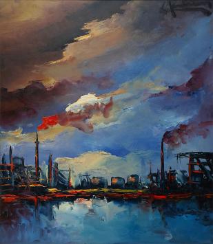 Leo Jordaens met een zicht op Antwerpse industrie