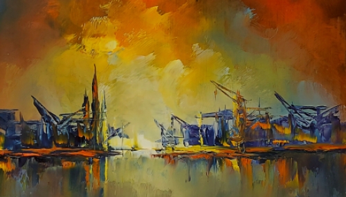 Kunstschilder Leo Jordaens met een werk op paneel