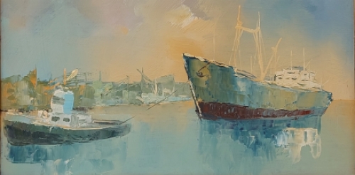 Leo Jordaens met een sleepboot