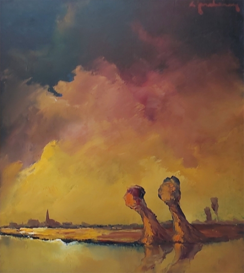 Schilderij op paneel van Leo Jordaens