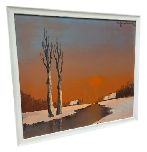 Orange winterlandschap met twee eenzame bomen