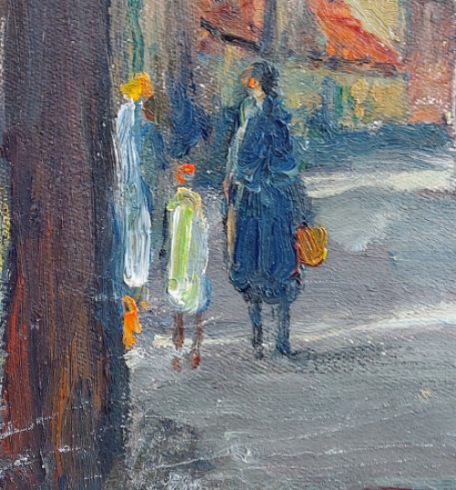 Schilderij van Leo Mechelaere, zicht op Brugge