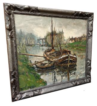 Boot met sloep op de rivier