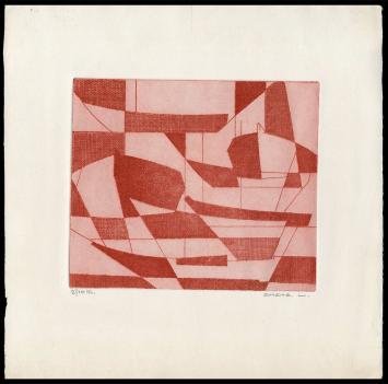 Abstracte ets geëtst door Mechelse kunstenaar Léon Smets