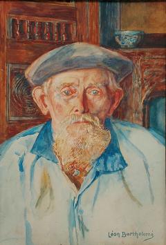 Léon Bartholomé  met een waterverfschilderij