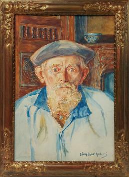 Oude man met pet in rijkelijk interieur