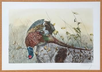 Léon Danchin met een litho van een Griffon Korthals