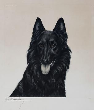 Léon Danchin met een ets van Groenendaeler