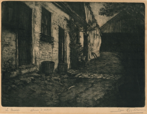 Léon Eygelshoven met een ets, épreuve d\'artiste