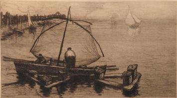 De Belgische etser Léon Huygens met een grafisch kunstwerkje