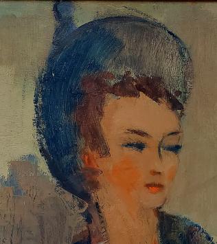 Portret neo-impressionistisch geschilderd