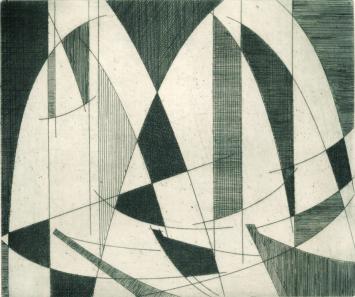De Belgische etser Léon Smets met een grafisch kunstwerkje