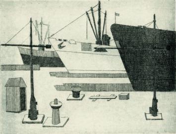 De Belgische etser Léon Smets met een grafisch kunstwerk