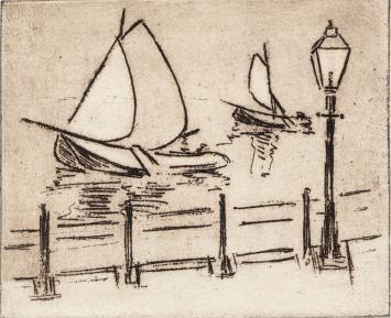 De Belgische etser Léon Smets met een grafisch kunstwerkje