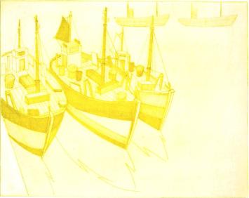 De Belgische etser Léon Smets met een grafisch kunstwerkje