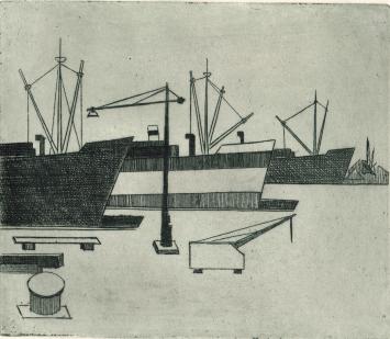 De Belgische etser Léon Smets met een grafisch kunstwerk
