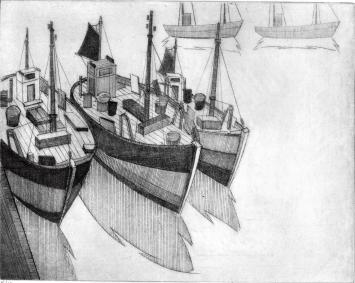 De Belgische etser Léon Smets met een grafisch kunstwerkje