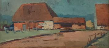 De Belgische schilder Léon Smets met een éénvoudig kunstwerk