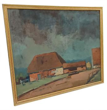 Schilderij, aardenweg naar de hoeve