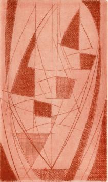 De Belgische etser Léon Smets met een grafisch kunstwerk