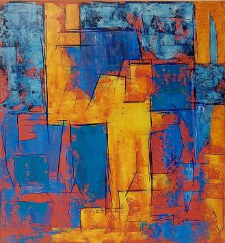 Geometrische abstractie, blauw/geel