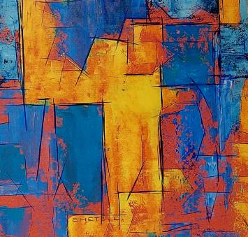 Geometrische abstractie, blauw/geel