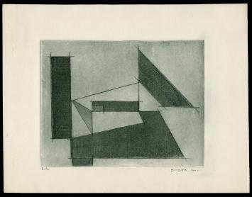 De Belgische etser Léon Smets met een grafisch kunstwerkje