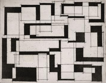 De Belgische etser Léon Smets met een grafisch kunstwerkje