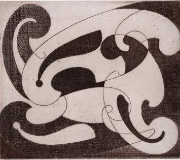 De Belgische etser Léon Smets met een grafisch kunstwerkje