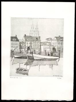 Boten bij de stad Oostende