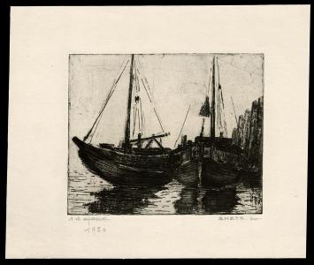 Boten geëtst in 1950 door Mechelse kunstenaar Léon Smets
