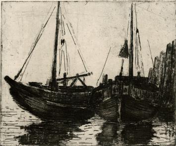 De Belgische etser Léon Smets met een grafisch kunstwerkje