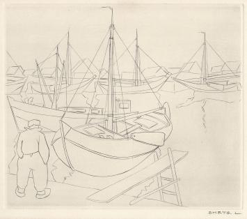De Belgische graficus Léon Smets met een burijn gravure