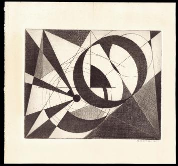 Abstracte ets geëtst door Mechelse kunstenaar Léon Smets