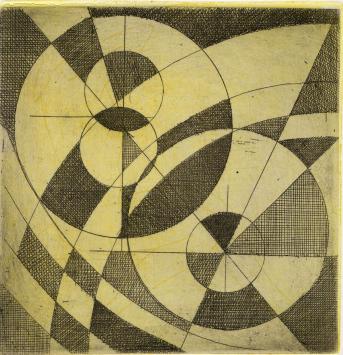 De Belgische etser Léon Smets met een abstracte ets