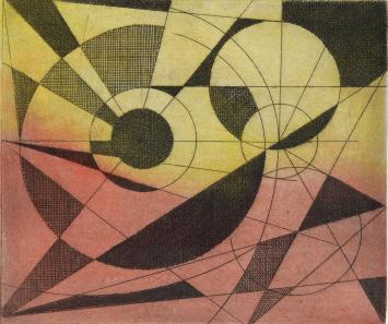 De Belgische etser Léon Smets met een abstracte ets