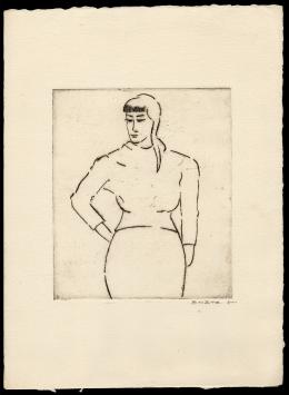 kunstwerk op papier, staande vrouw