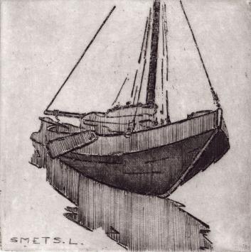 De Mechelse etser Léon Smets met een grafisch kunstwerkje